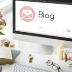 Online blog communication concept with message, chat, and email envelope icons representing digital interaction