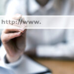 Website flipping concept illustration featuring a search bar and hosting elements for buying and selling websites