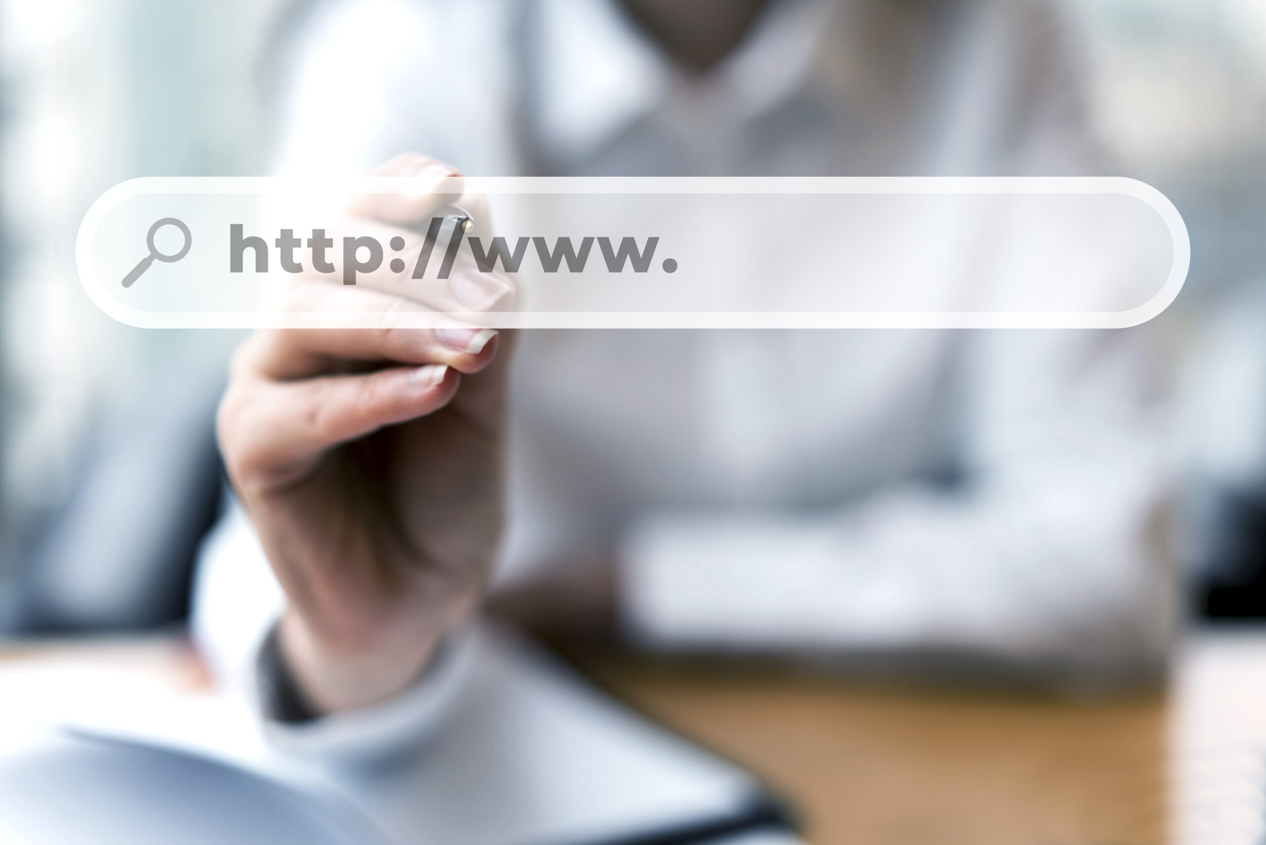 Website flipping concept illustration featuring a search bar and hosting elements for buying and selling websites