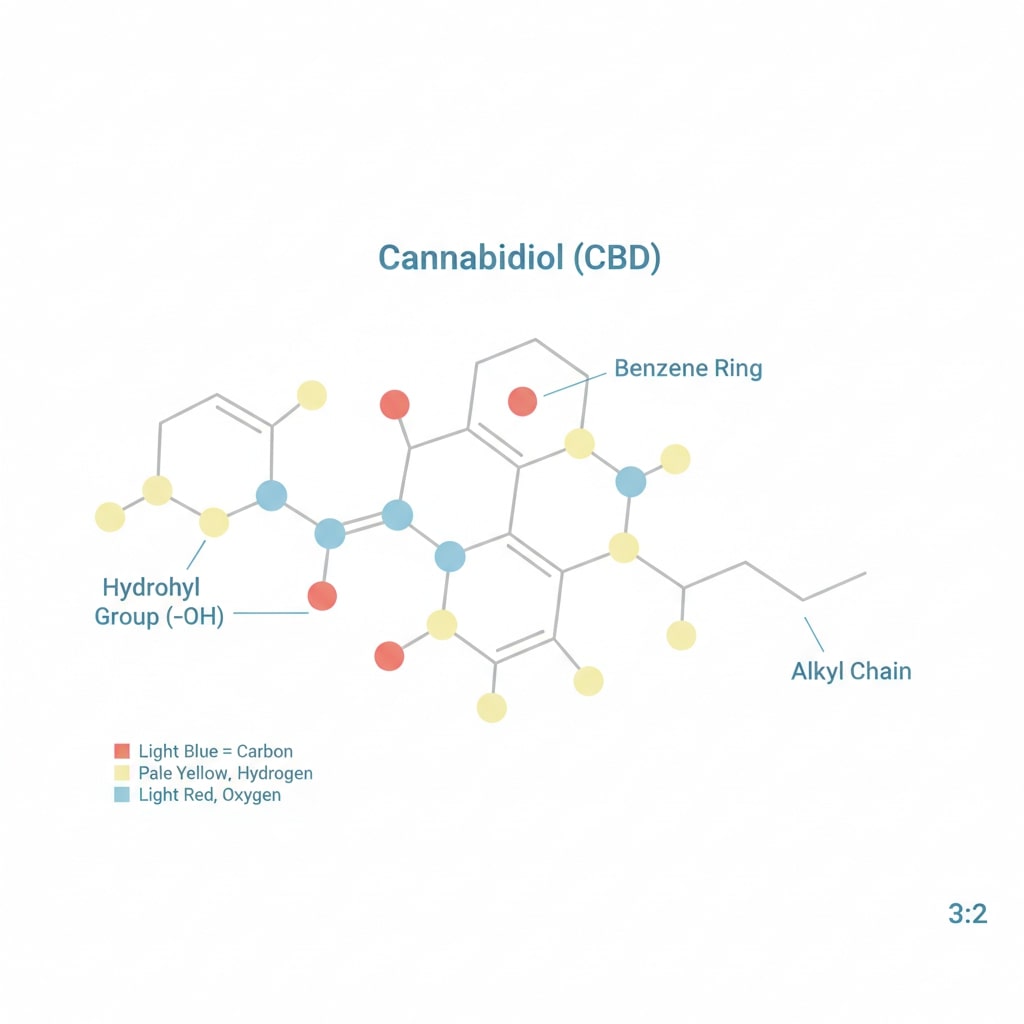 Simple illustration of the CBD molecule used to explain what CBD is